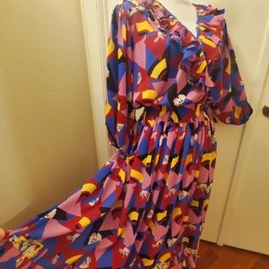 Amazing vintage 70s 80s Mosaic brand colorful rainbow geometric dress w/ pockets